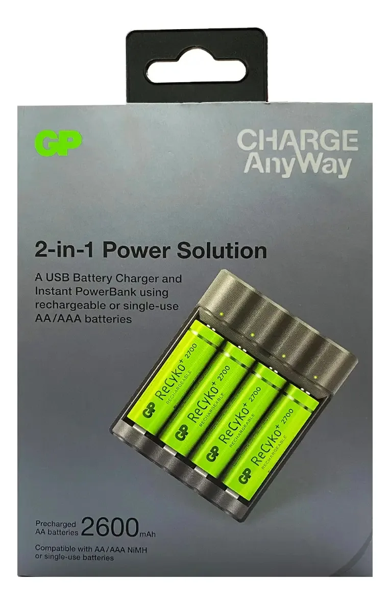 Carregador Gp Power Bank para 4 pilhas Aa ou Aaa