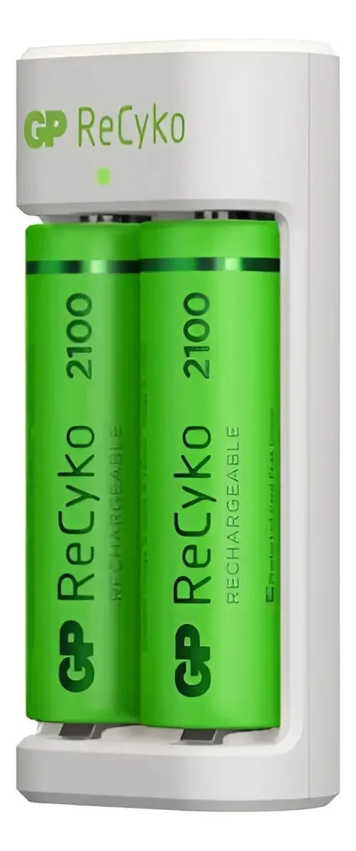 Carregador de bateria USB duplo + 2 baterias AA 2100 mAh Gp Recyko