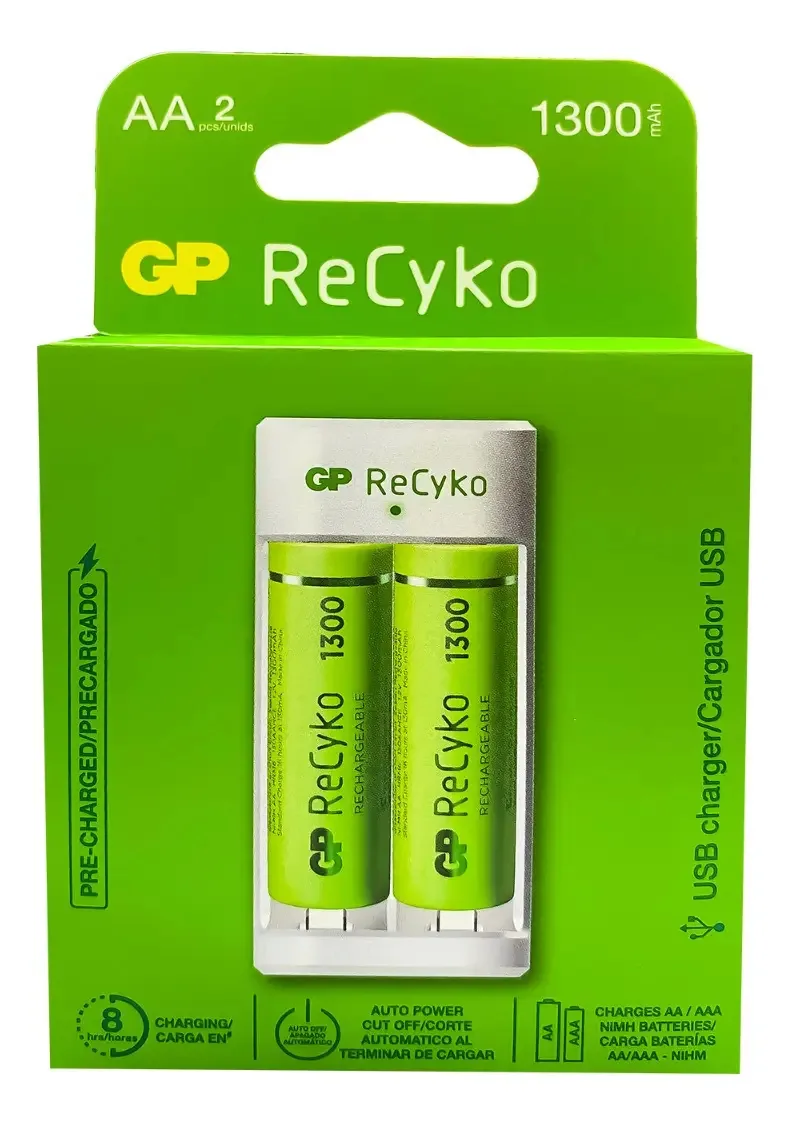 Carregador de bateria recarregável Gp X2 baterias AA de 1300mAh