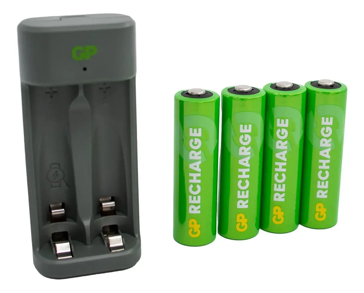 Carregador de bateria GP 211+4 pilhas AA 1000mah