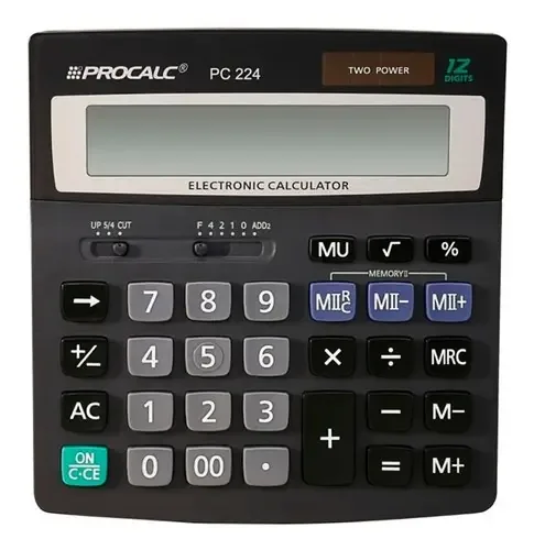 Calculadora Básica Procalc PC224 12 Dígitos Preto Bateria/Energia Solar