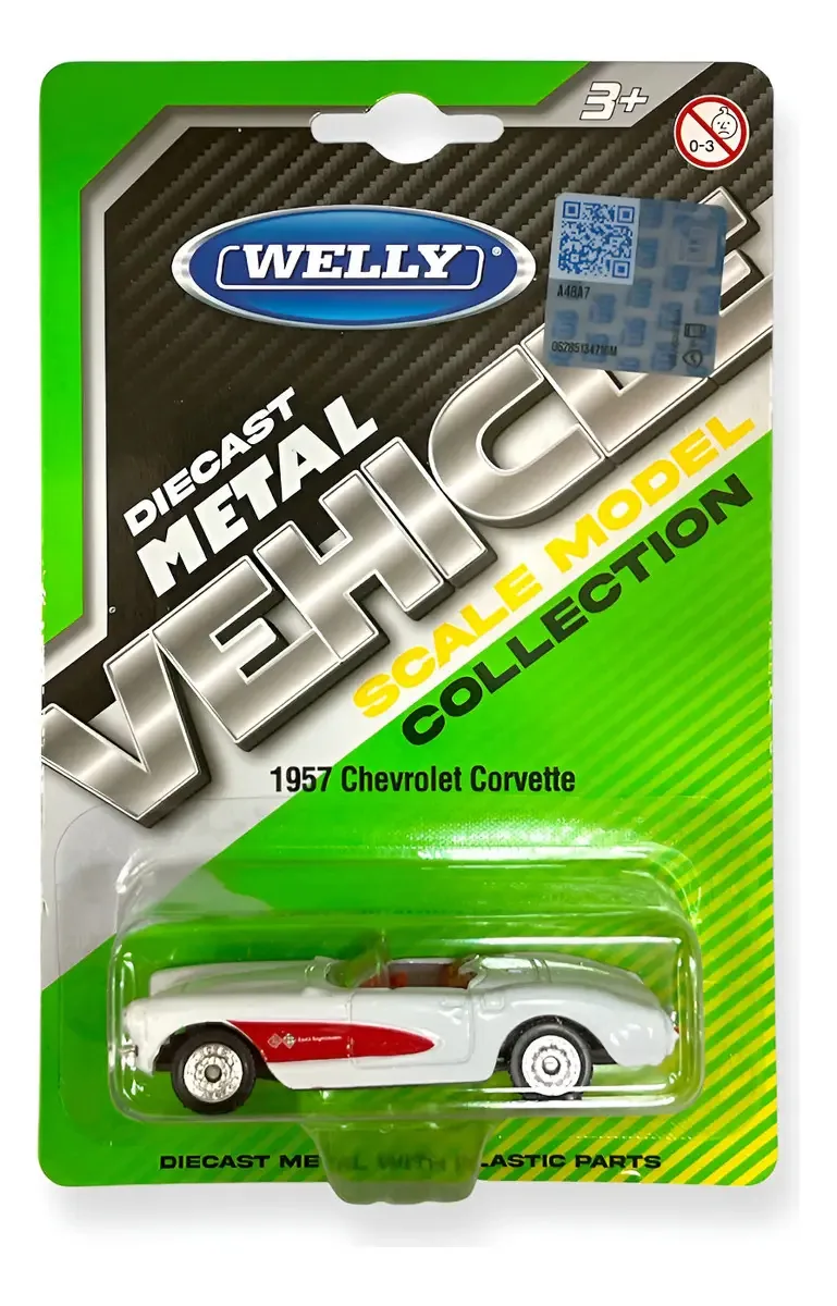 Carro Chevrolet Corvette 1957 - Welly em escala 1:60 em cores multicolorido