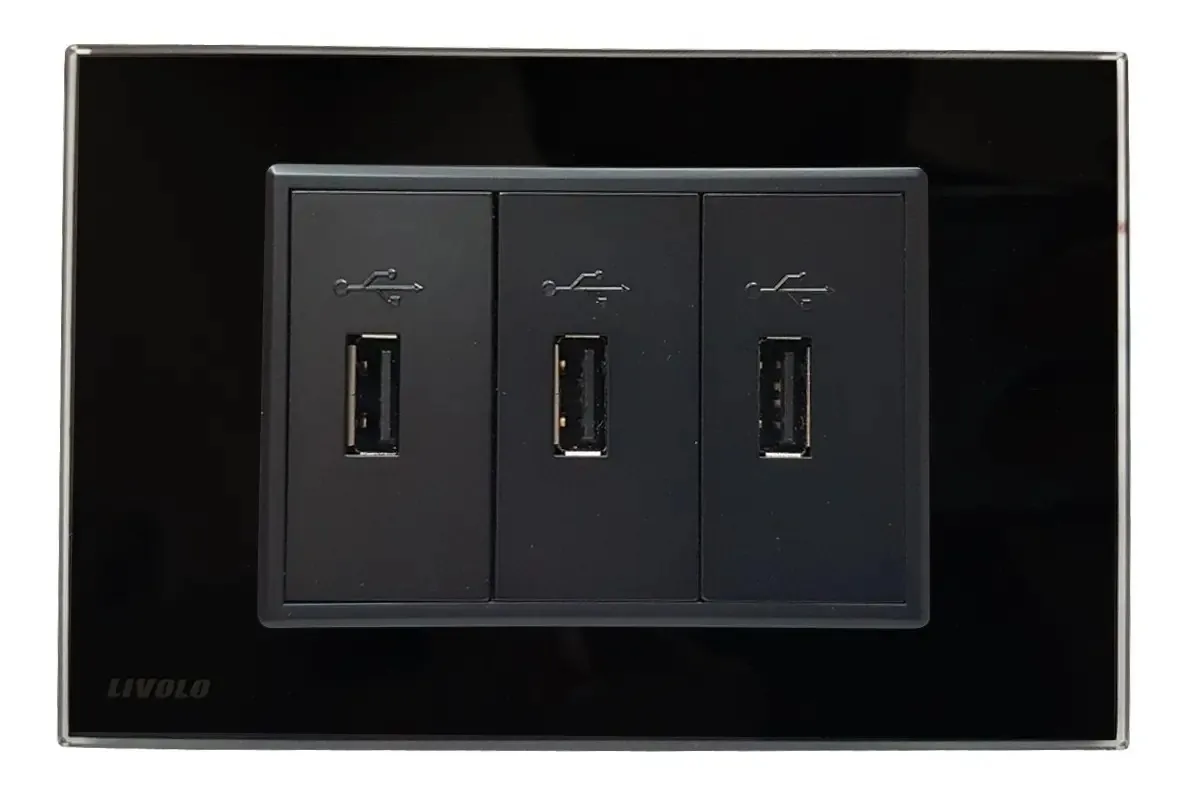 Espelho Livolo Com 3 Entradas Usb Preto 2.1a