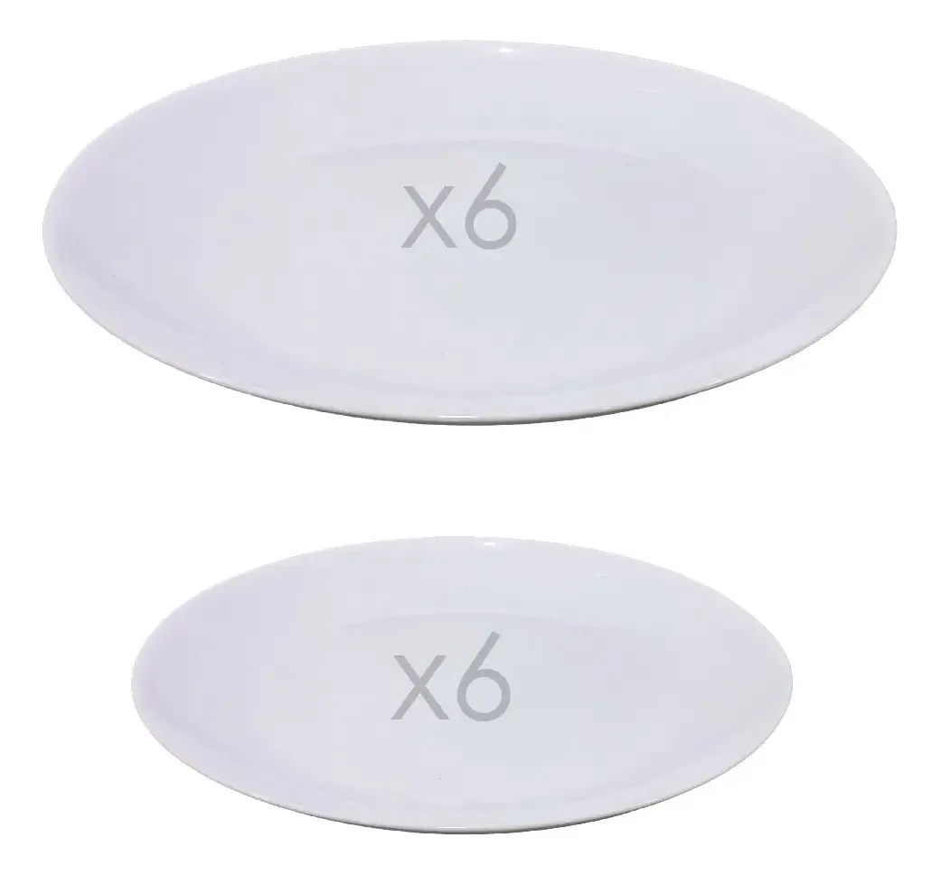 6 pratos planos, talheres, 6 pratos de sobremesa, cor opalina, branco, Milão