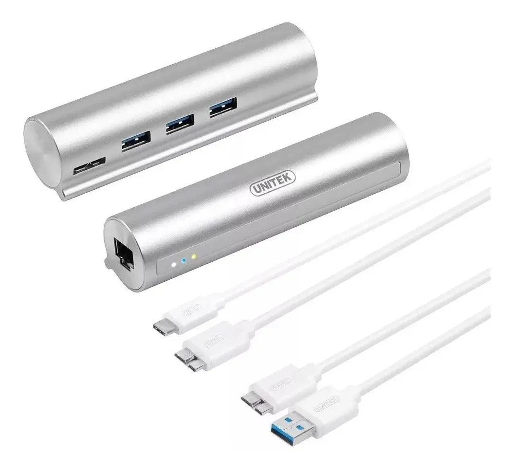 Adaptador Unitek Hub de 3 portas USB-C/USB 3 portas USB 3+ G Ethernet