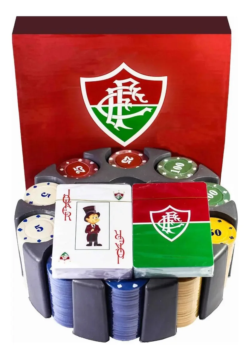 Jogo de Poker Mileno Fluminense 200 Fichas Numeradas e Baralhos