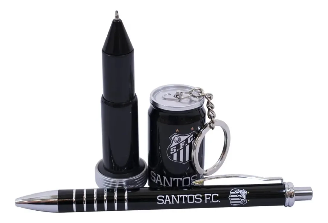 Kit Chaveiro e Canetas Roller Ball Santos de Metal Mileno