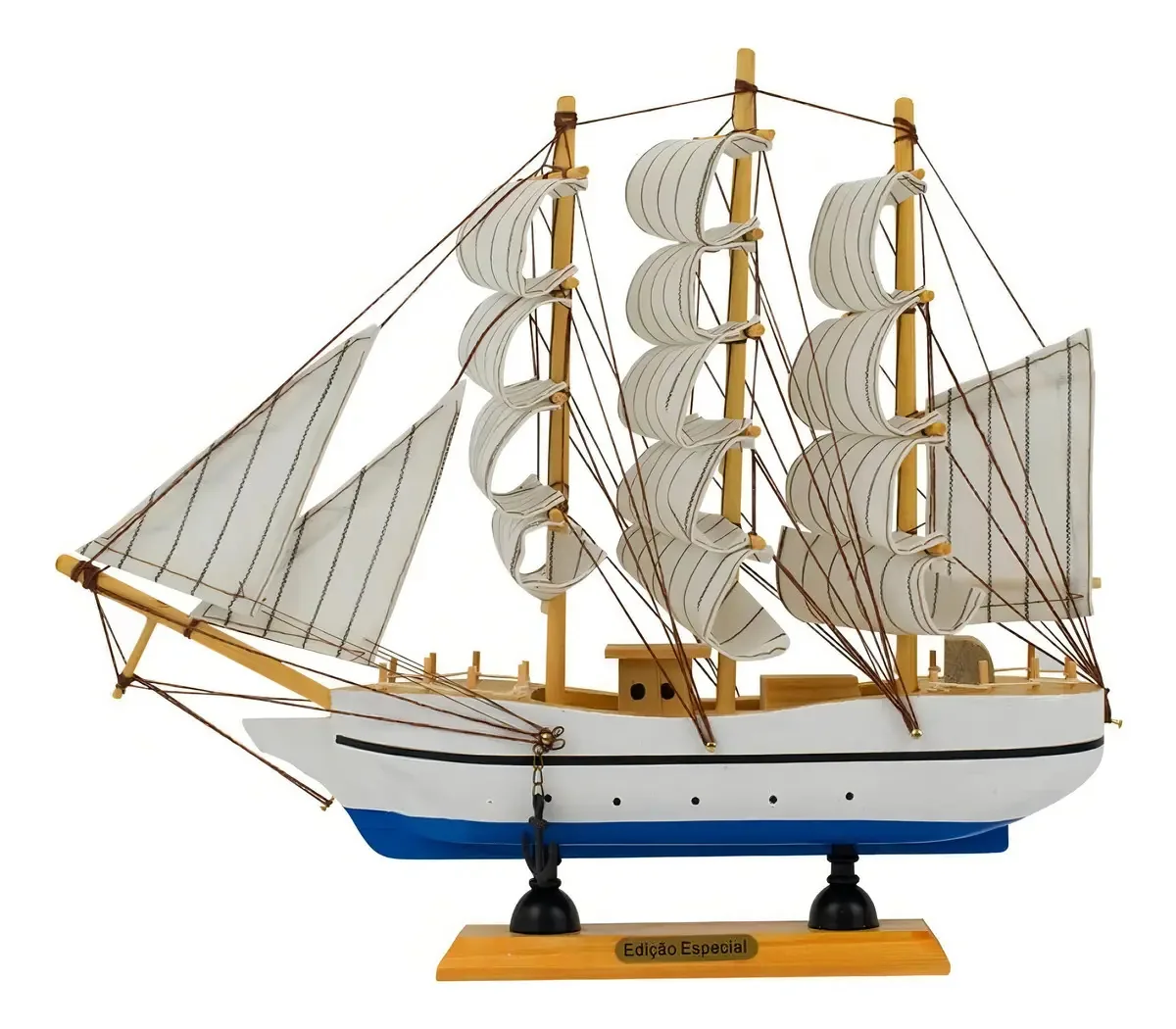 Navio Veleiro Barco Miniatura 31 Cm Enfeite Madeira Mod C