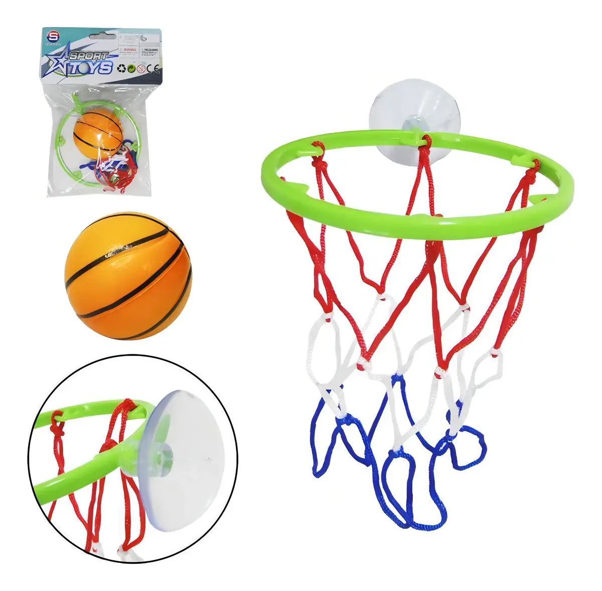Jogo Basquete Aro + Bola + Rede Ventosa 13x10,5cm Na Solapa