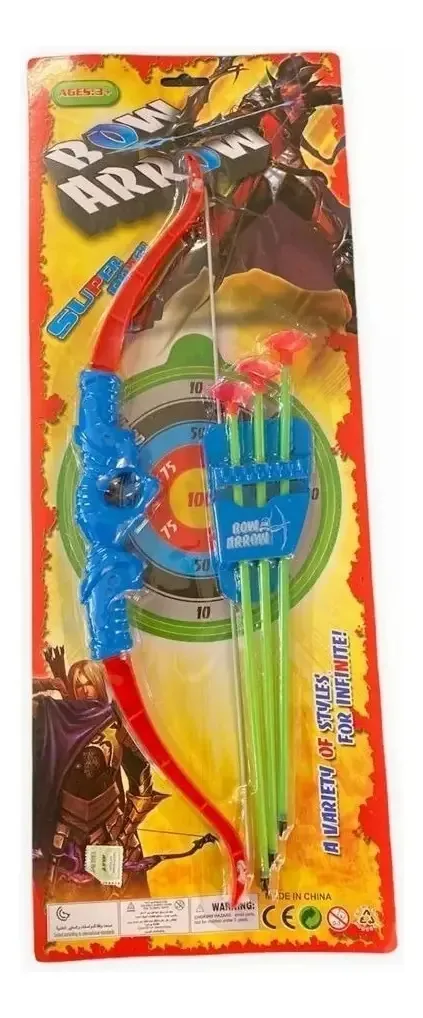 Conjunto de 3 flechas de brinquedo Bow and Arrow Toy Plastic Blister X3, cor azul