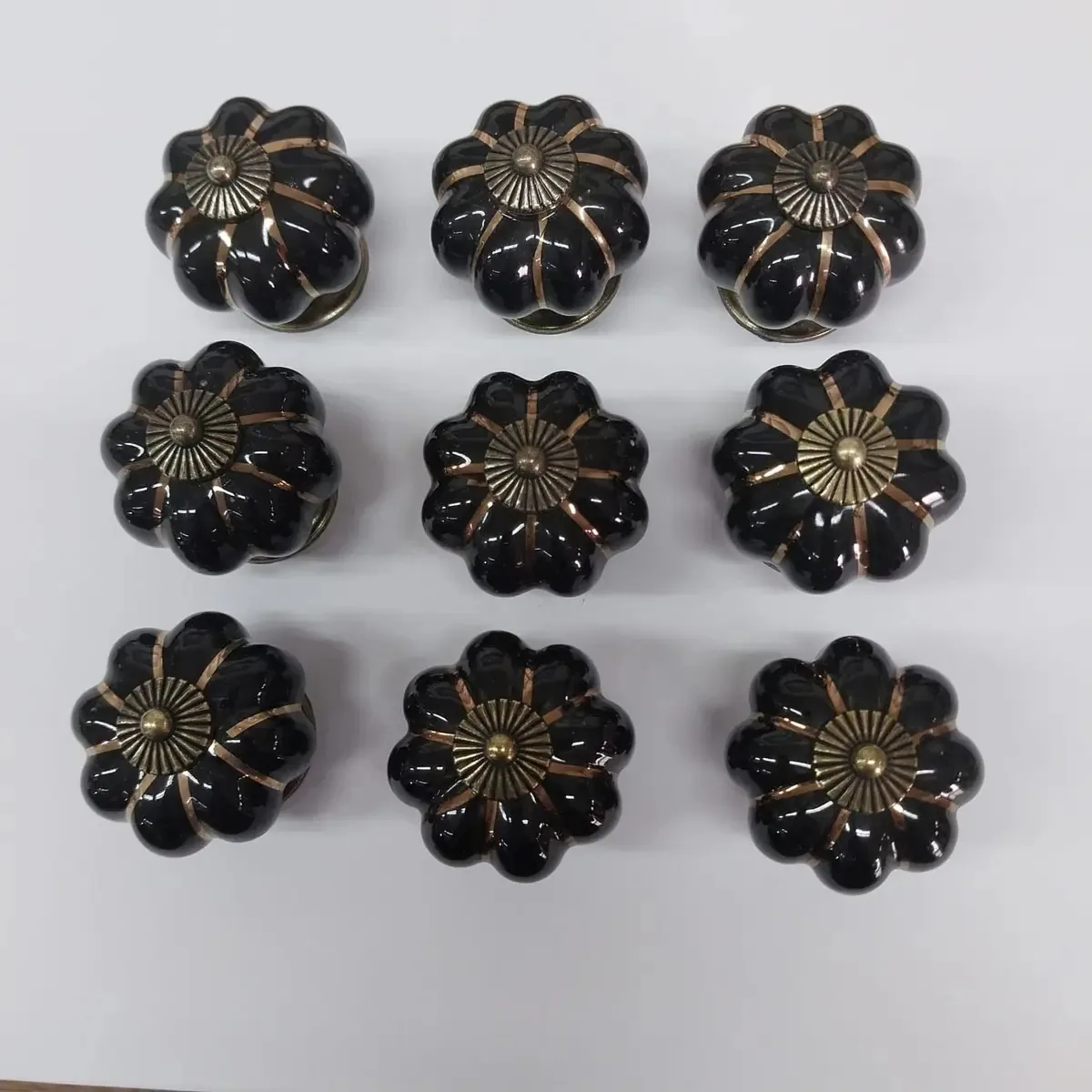 10 Puxador Abobora Porcelana Gaveta Com Pequenas Falhas Cor C1002 - Preto