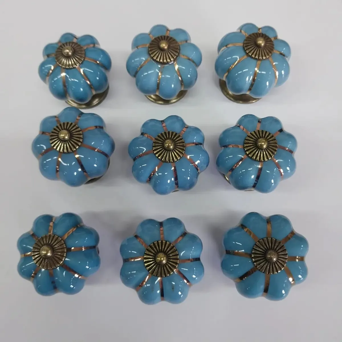 10 Puxador Abobora Porcelana Gaveta Com Pequenas Falhas Cor C1004 - Azul