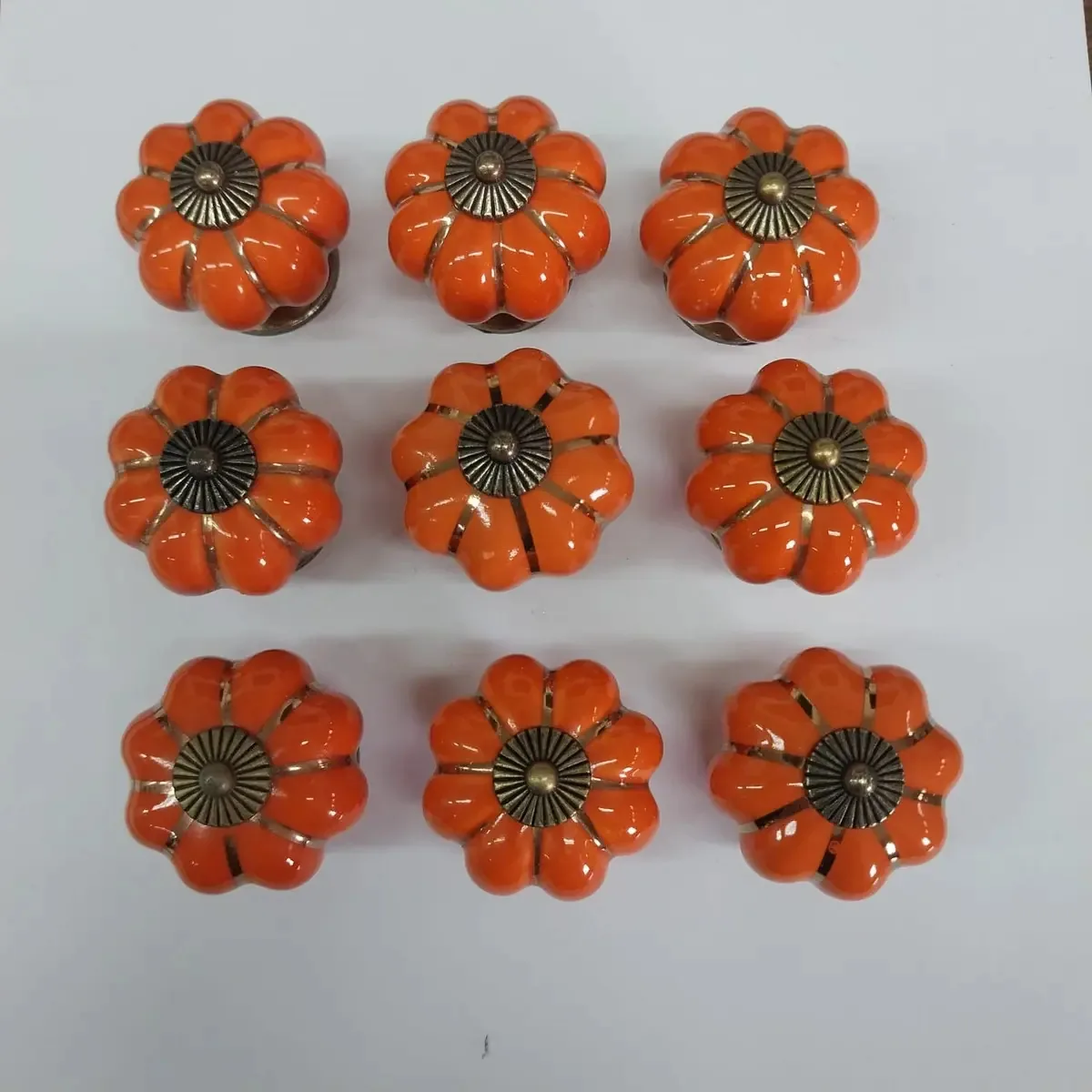 10 Puxador Abobora Porcelana Gaveta Com Pequenas Falhas Cor C1006 - Laranja