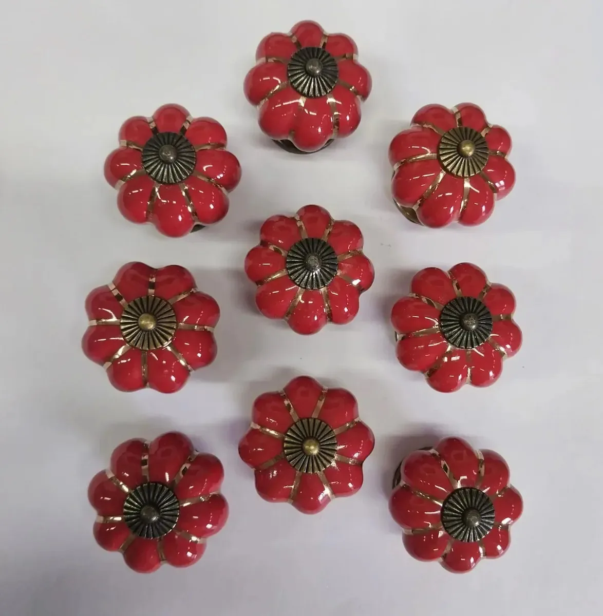 10 Puxador Abobora Porcelana Gaveta Com Pequenas Falhas Cor C1007 - Vermelho