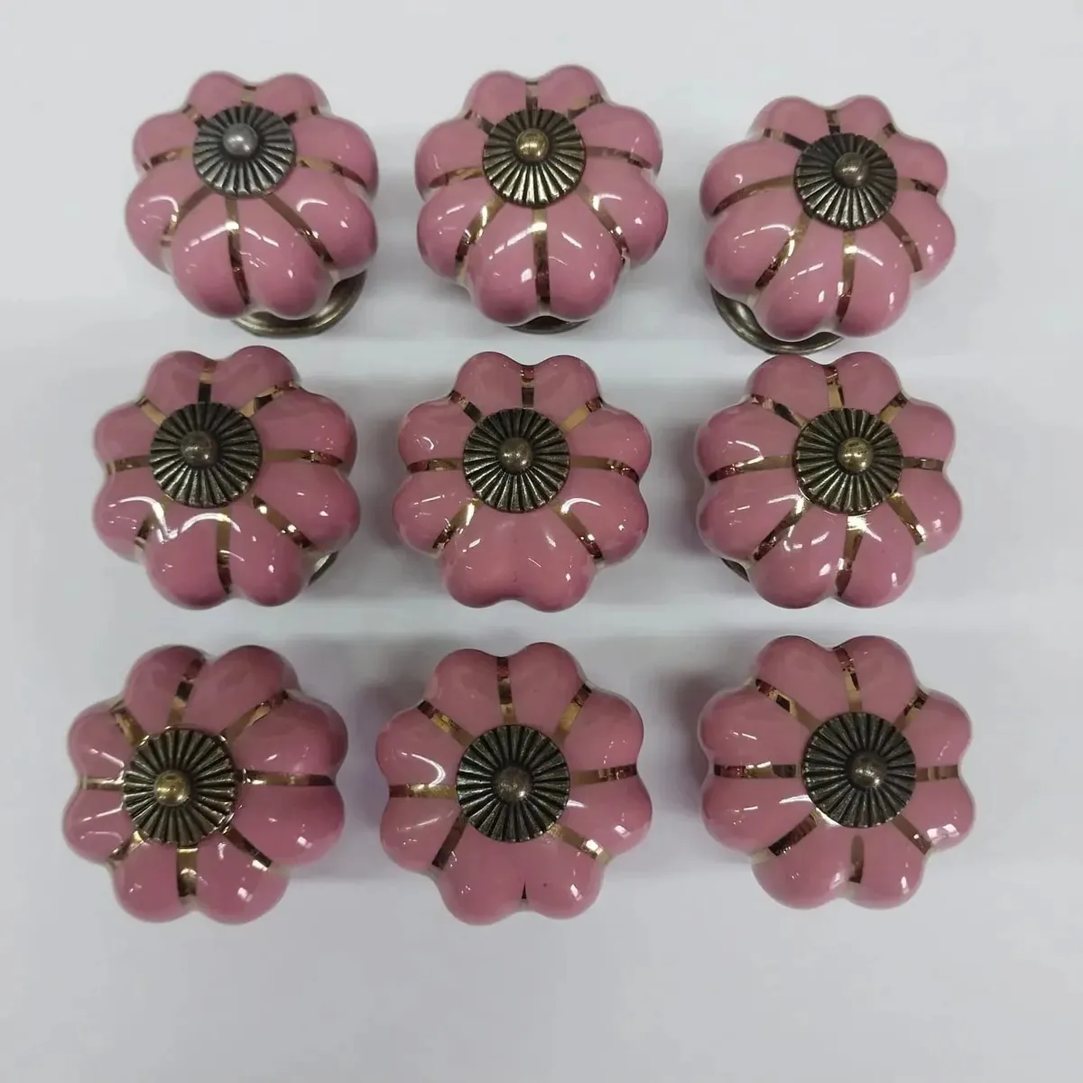 10 Puxador Abobora Porcelana Gaveta Com Pequenas Falhas Cor C1008 - Rosa
