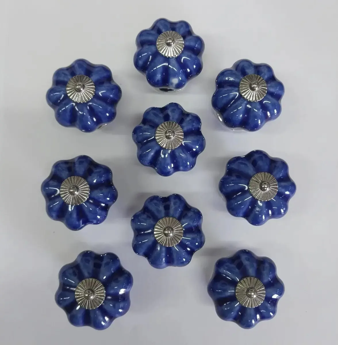 10 Puxador Abobora Porcelana Gaveta Com Pequenas Falhas Cor C1017 - Azul Escuro