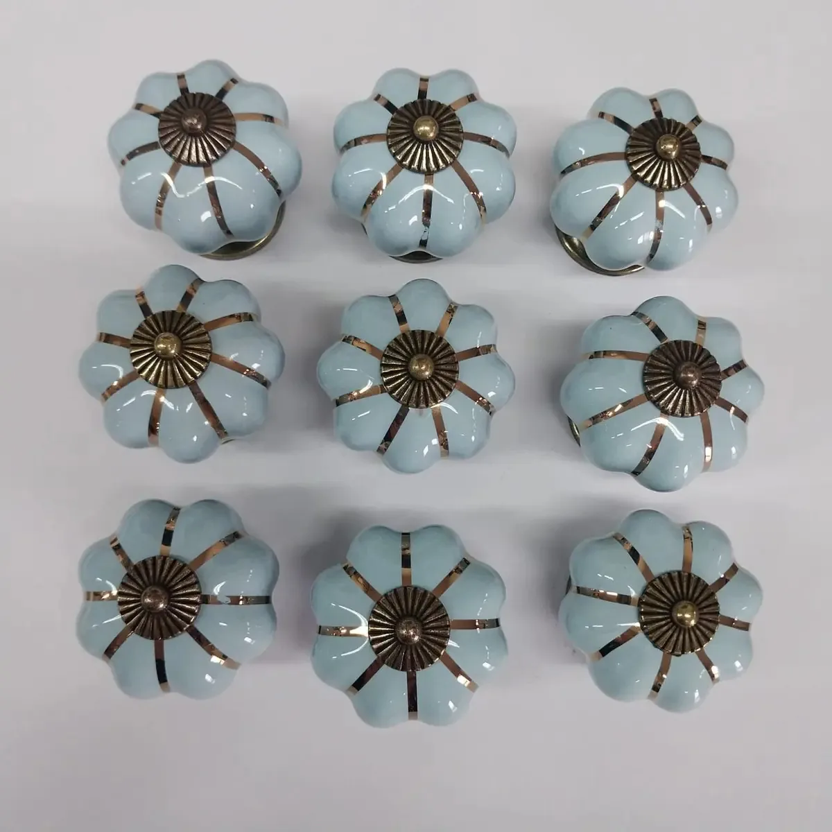 10 Puxador Abobora Porcelana Gaveta Com Pequenas Falhas Cor C1019 - Azul Claro