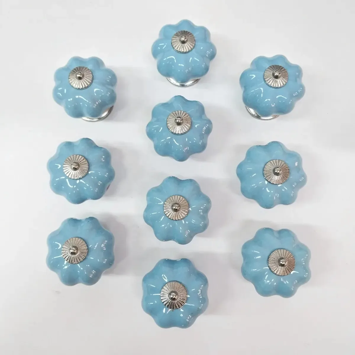 10 Puxador Abobora Porcelana Gaveta Com Pequenas Falhas Cor C1016 - Azul Claro