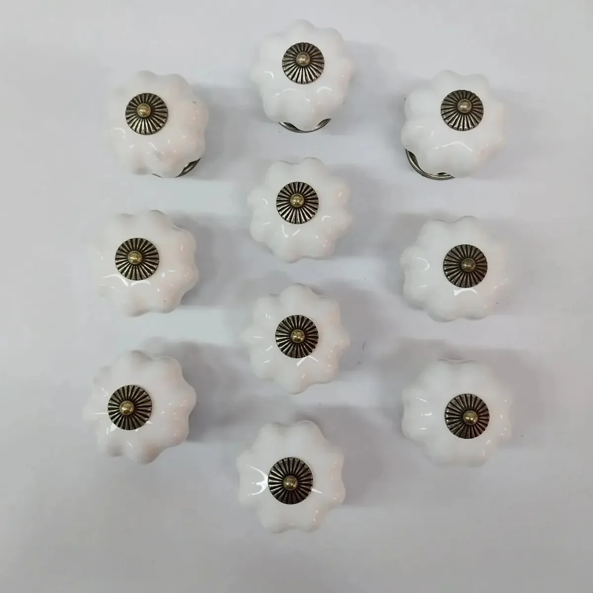 10 Puxador Abobora Porcelana Gaveta Com Pequenas Falhas Cor C1036 - Branco
