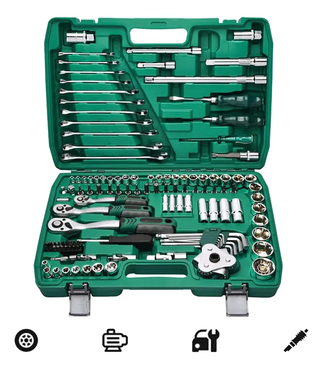 Conjunto de ferramentas mecânicas manuais, kit de dados, 121 unidades, cor turquesa