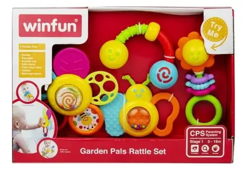 Conjunto Winfun Rattles Garden Pals Chocalhos Didáticos Bebê 0-18 Meses