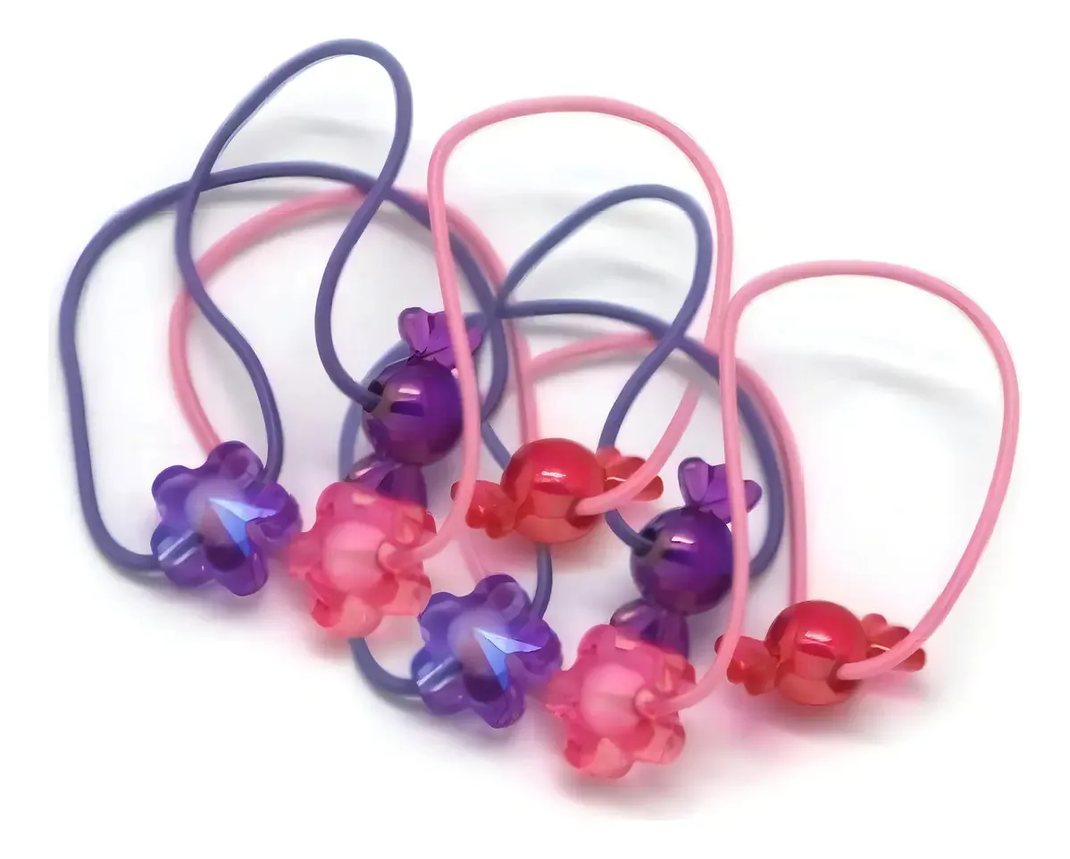 Laços de cabelo elásticos Basicare X4 Color Pink & Purple Candy Pink & Purple Candy