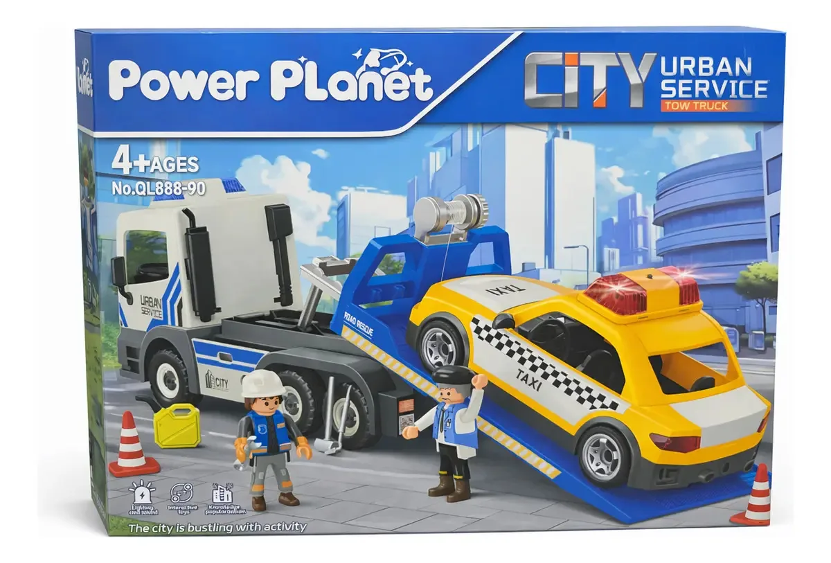 Conjunto de bonecos de reboque Power Planet Taxi Driver com luz e som