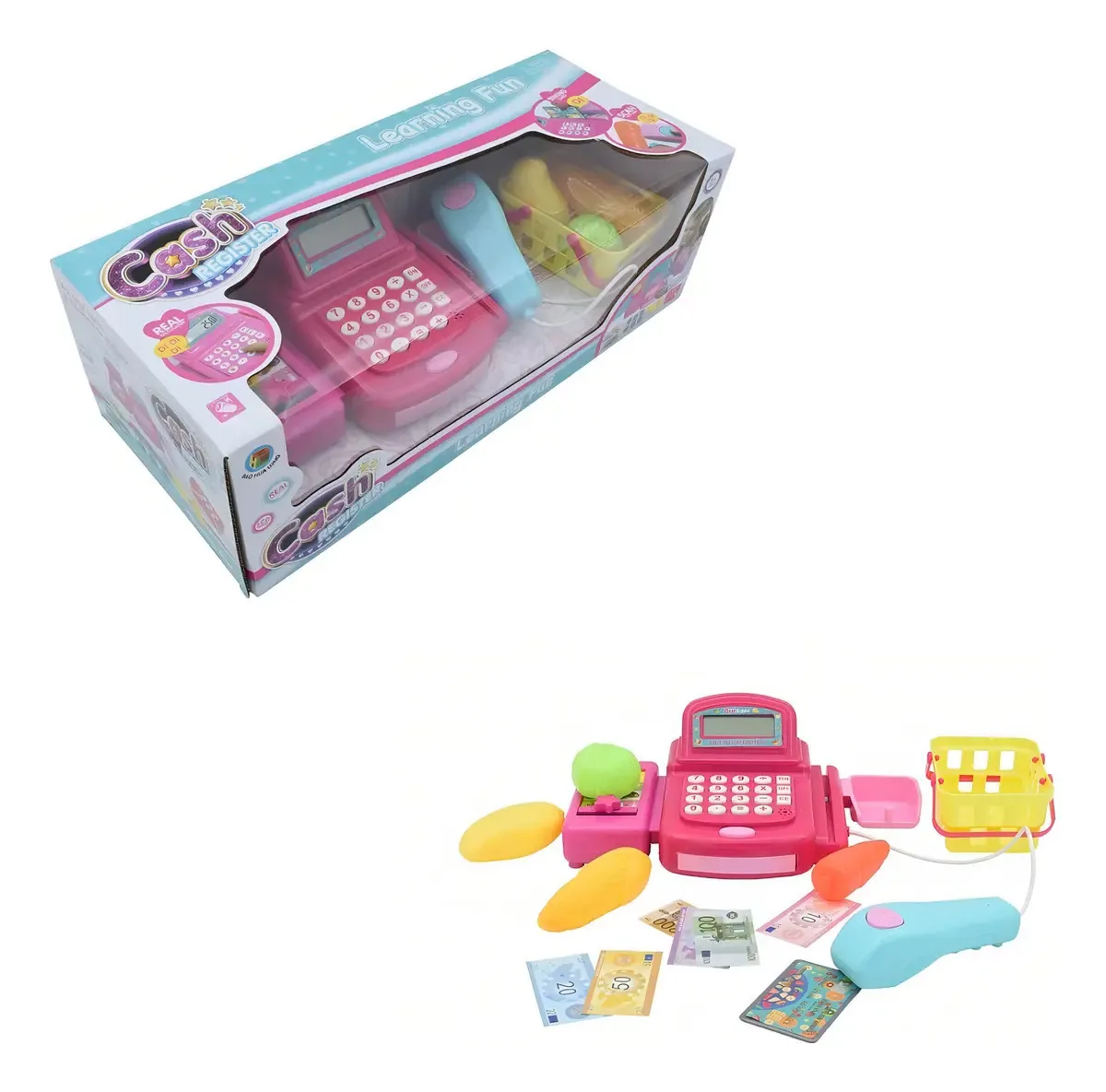 Caixa registradora de brinquedos rosa do Toy Center Supermarket