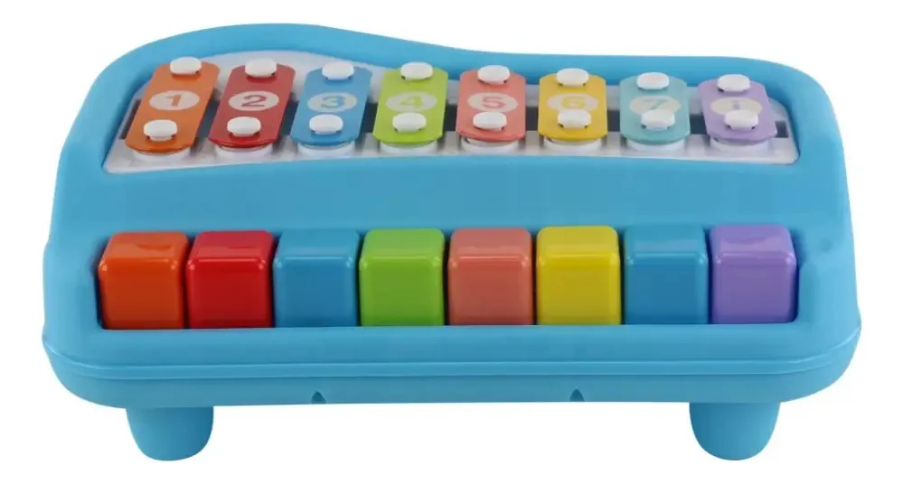 Brinquedo Musical 2 Em 1 Xilofone E Piano Infantil Cor Azul