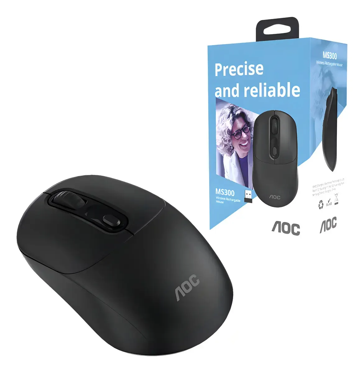 Mouse Optico Sem Fio Aoc 2,4ghz E Bluetooth Recarregável