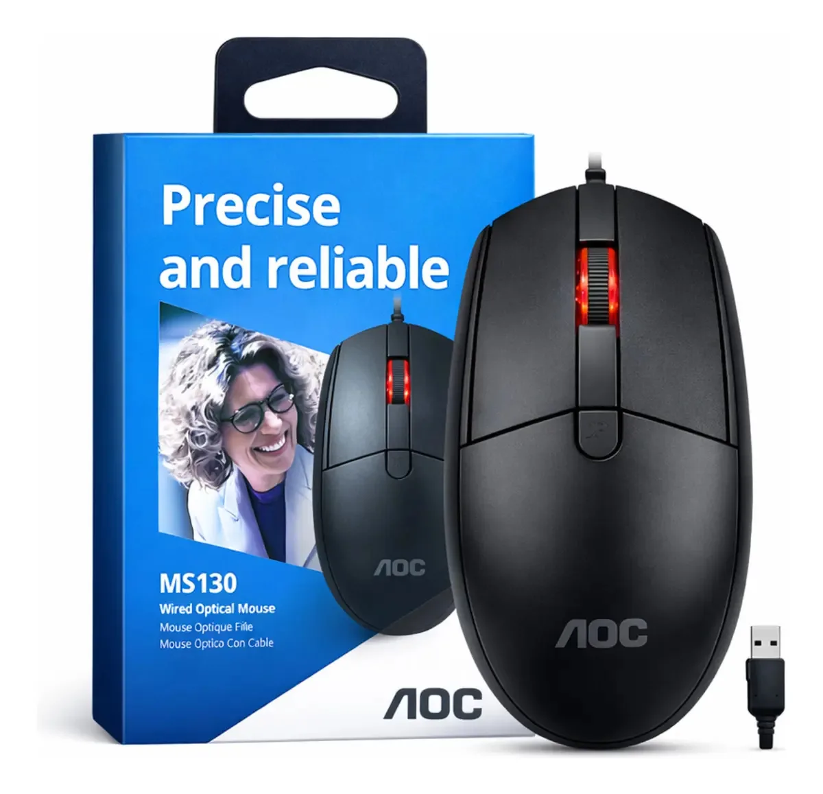 Mouse Para Computador E Notebook Com Fio Aoc Ms130 | 2000dpi Preto