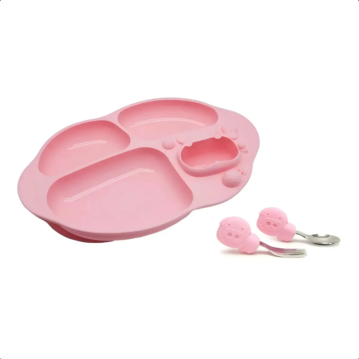 Kit Alimentação Infantil Marcus & Marcus Prato com Sucção e Divisórias + Talheres