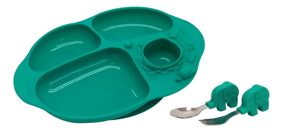 Kit Alimentação Infantil Marcus & Marcus Com Prato De Sucção e Talheres