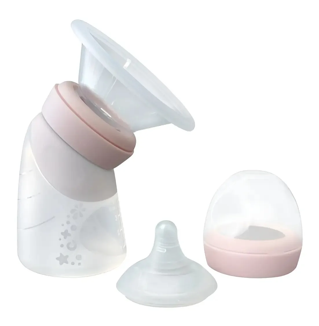 Bomba de Tirar Leite Manual Marcus & Marcus Silicone Angulada 120ml Rosa