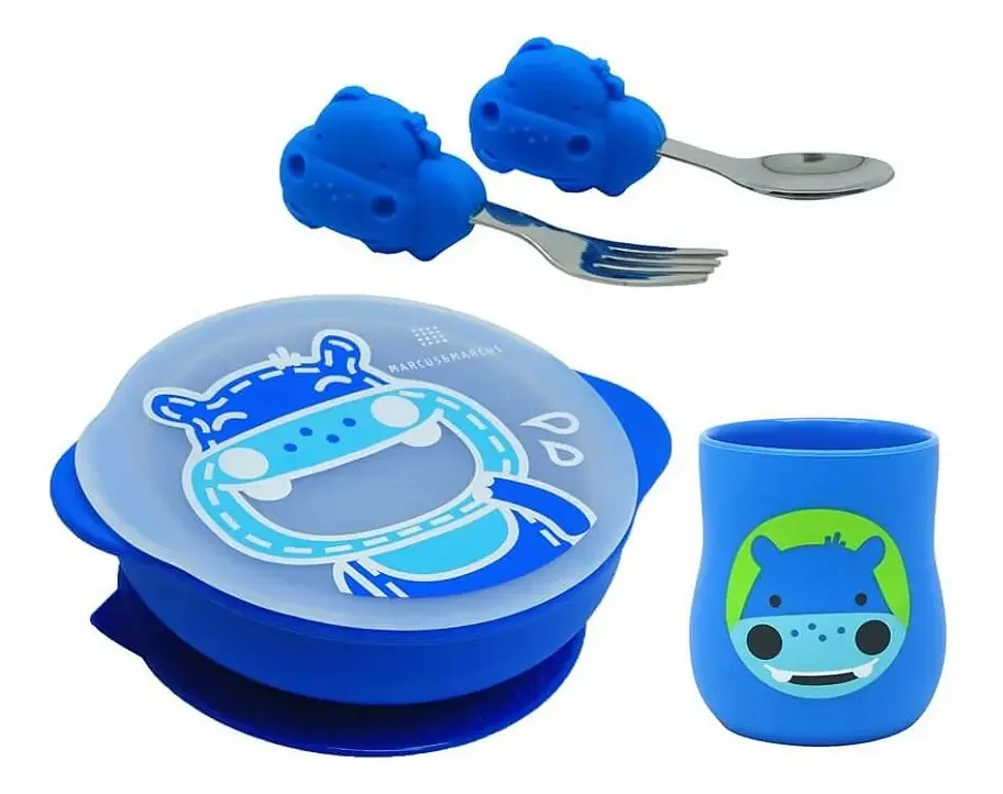 Kit Alimentação Bebê Marcus & Marcus Com Copo Anatômico e Talheres