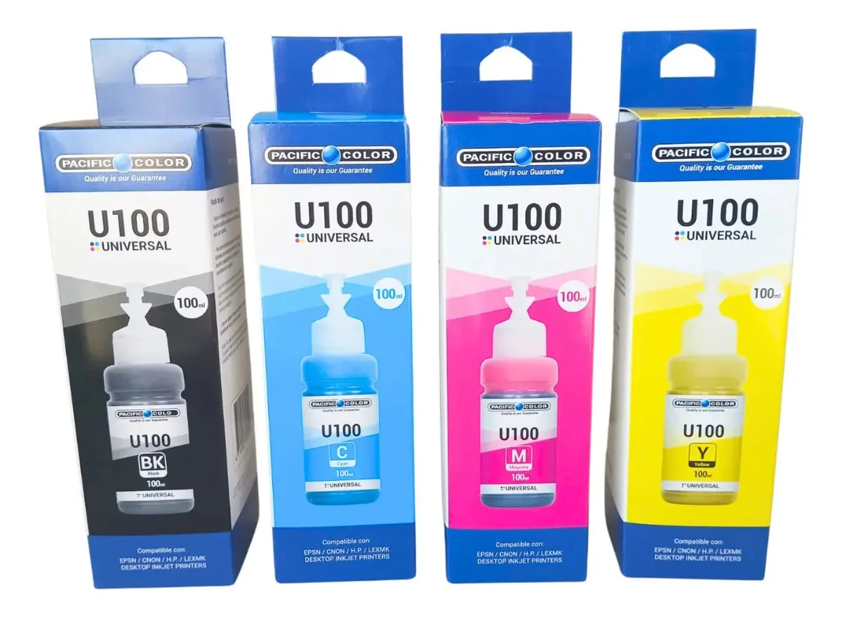 Pacote de 4 tintas alternativas de 100 ml para tinta preta Epson/Canon/HP/Brot/Lex