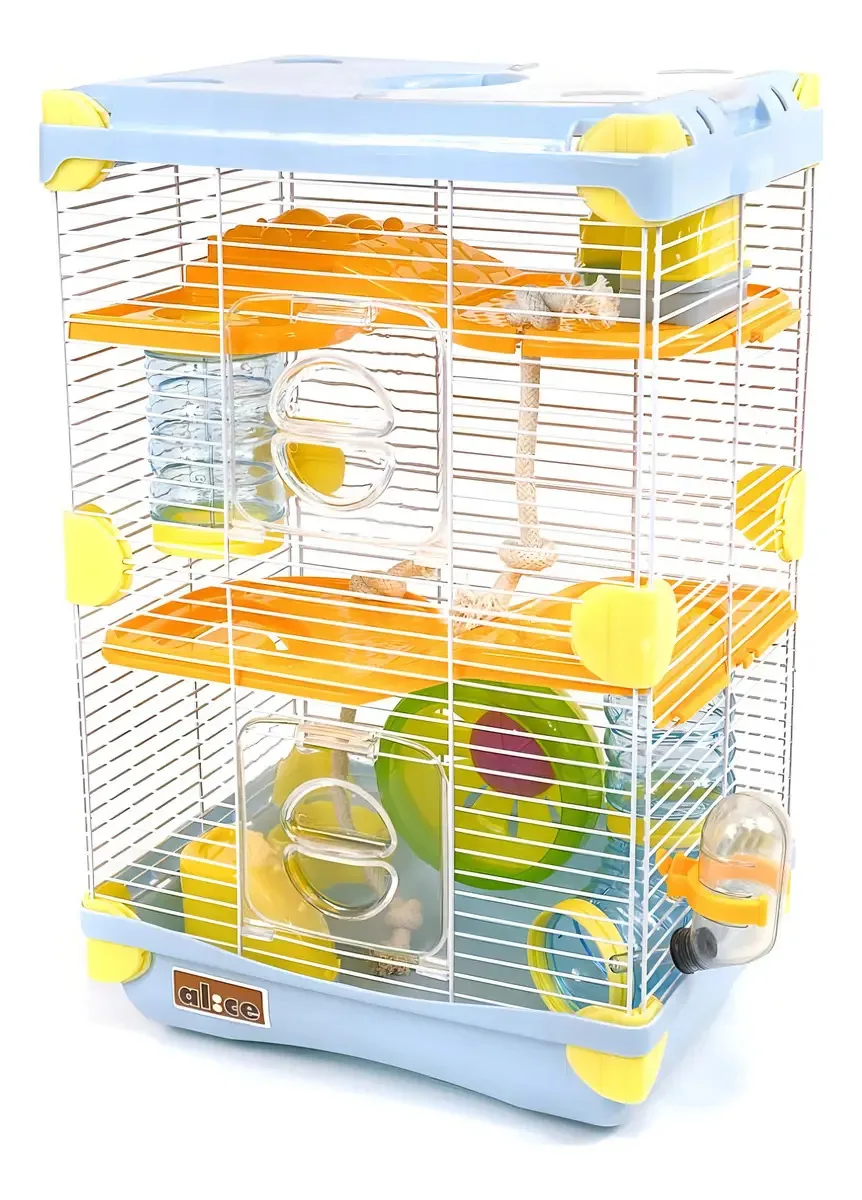 Gaiola Hamster Dois Andares Casinhas Roda Giratória Túneis Cor Azul
