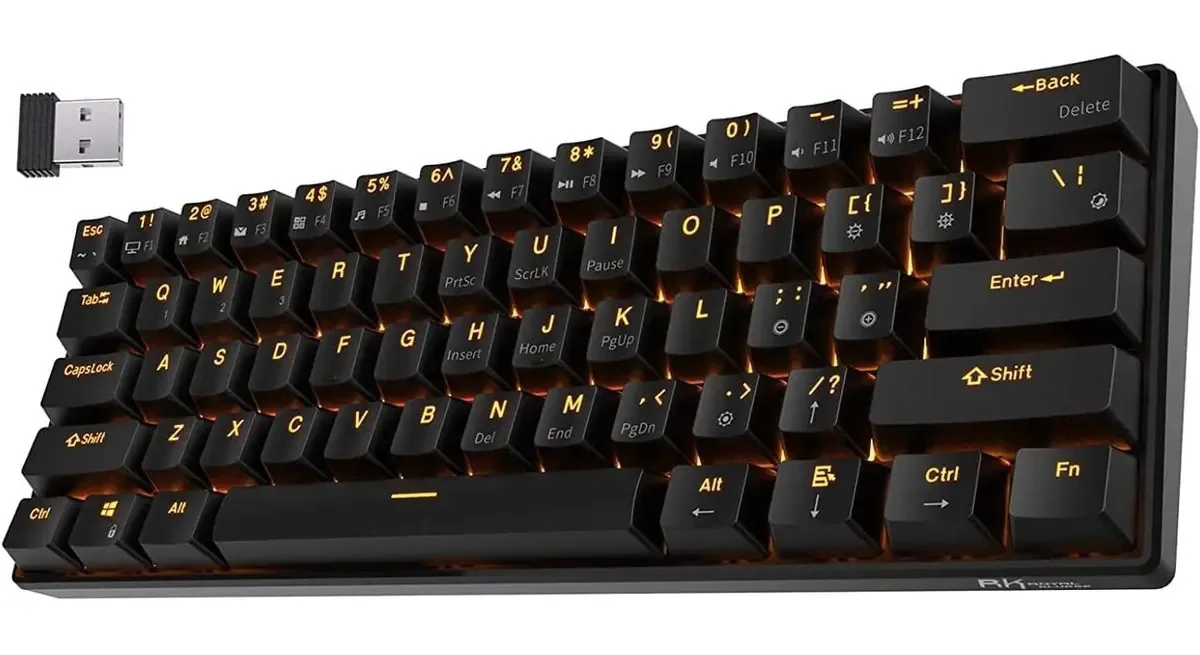 Rk Royal Kludge Rk61 Teclado Mecânico Sem Fio 60% Modo Triplo Bt5.0/2.4g/usb-c, Teclado Mecânico Bluetooth De 61 Teclas, Teclado Compacto Para Jogos Com Software Interruptor Vermelho Hot-Swappable