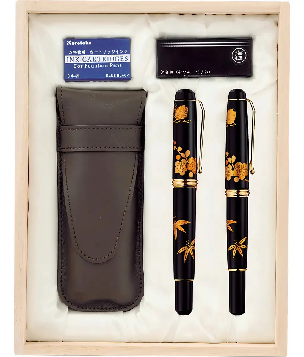 Kuretake Conjunto Caneta de Luxo Japonesa Tinteiro e Brush Preto