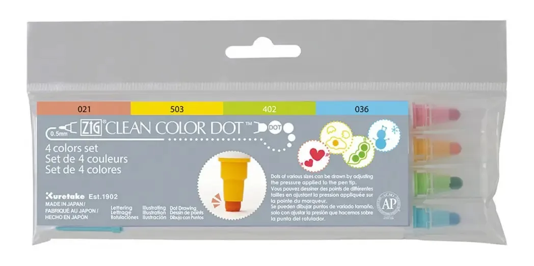 Marcadores Kuretake Clean Dot para Desenho com 4 Cores