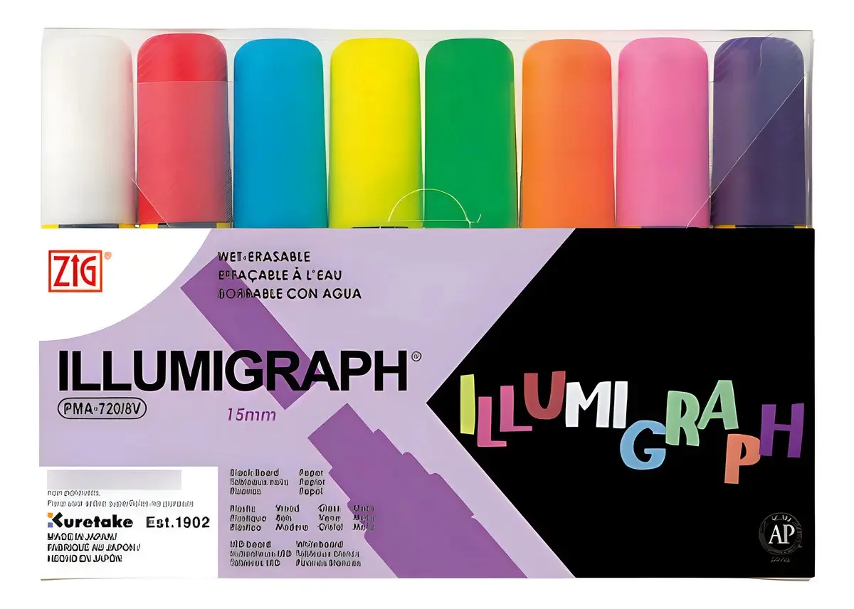 Marcador Zig Illumigraph Kuretake 08 Cores 15mm Marcação Colorido