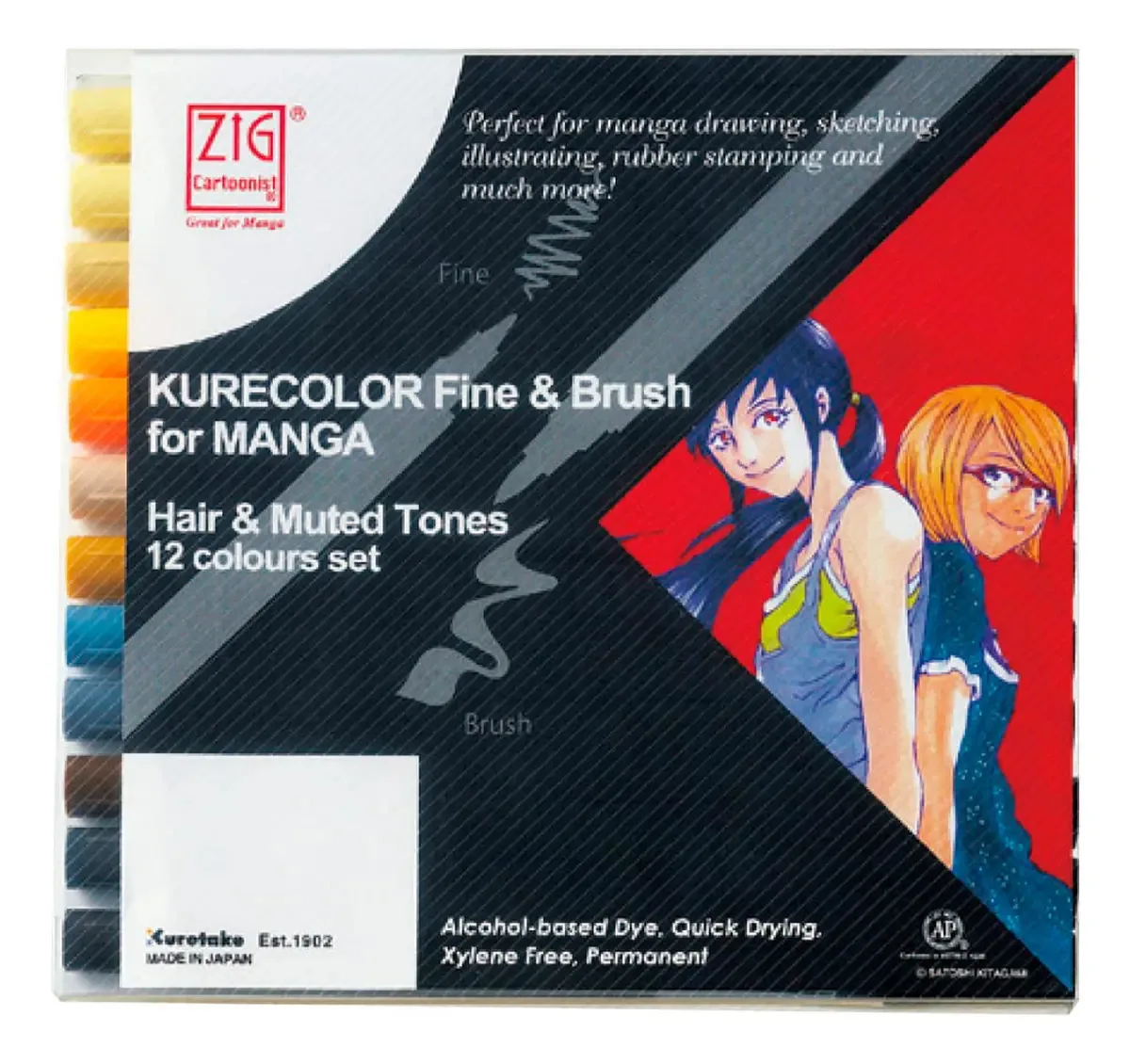 Caneta de Ponta Dupla Kurecolor Zig para Desenho com 12 Cores Pastel