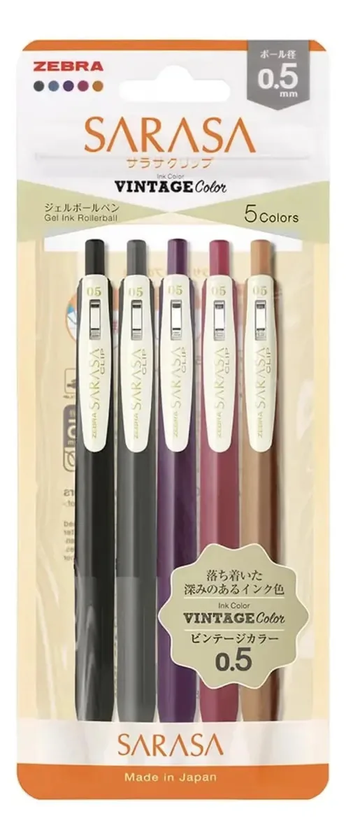 5 Canetas Zebra Sarasa Vintage 0.5mm Tinta Variada