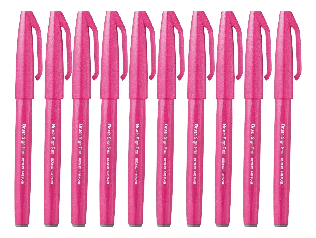 Kit com 10 Canetas Brush Pen Pentel Sign Rosa para Lettering e Caligrafia