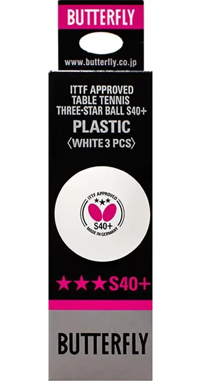 Bolas Butterfly Ping Pong S40+ 3 estrelas brancas, pacote com 3 bolas