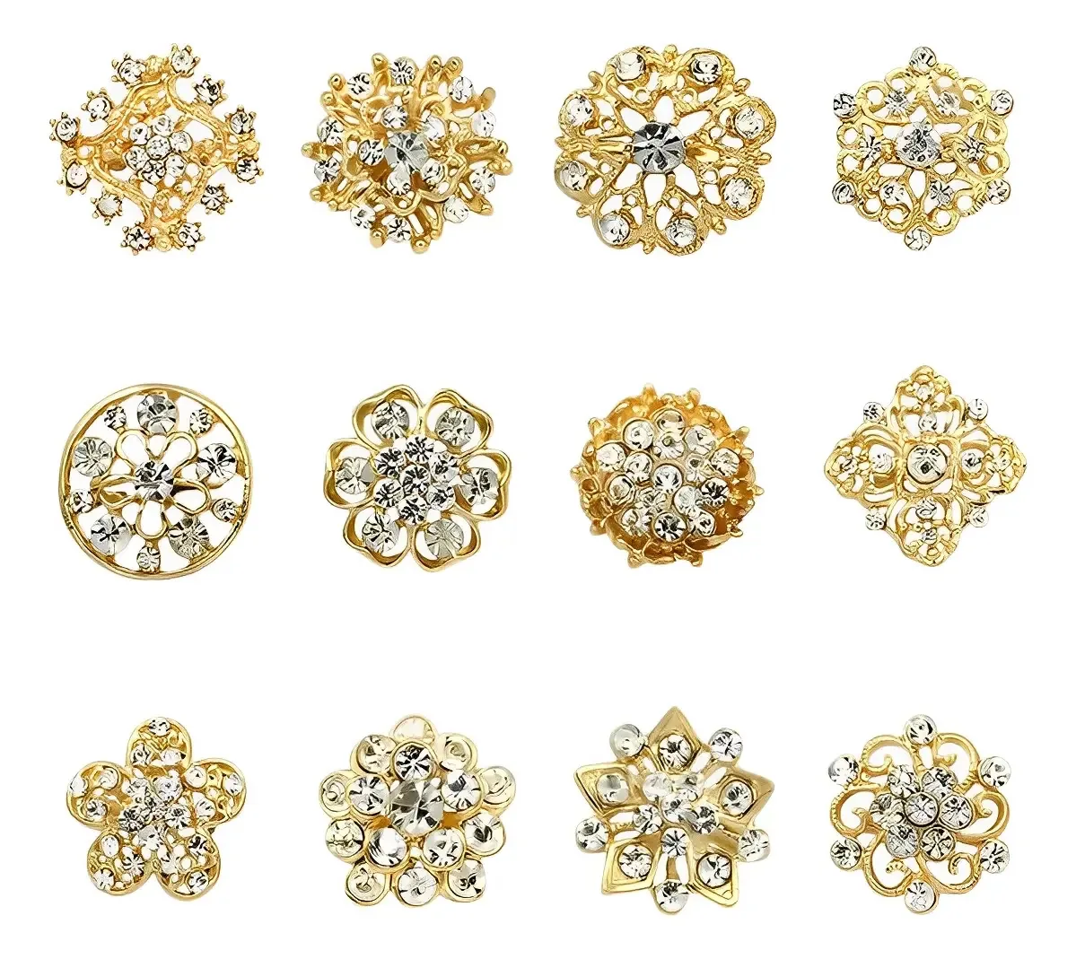 Broches em forma de flor de diamante artificial de 12 peças Gzsd