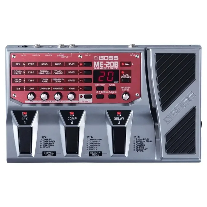 Pedal De Efeitos Boss Me-20b Prata E Vermelho Para Contra-ba