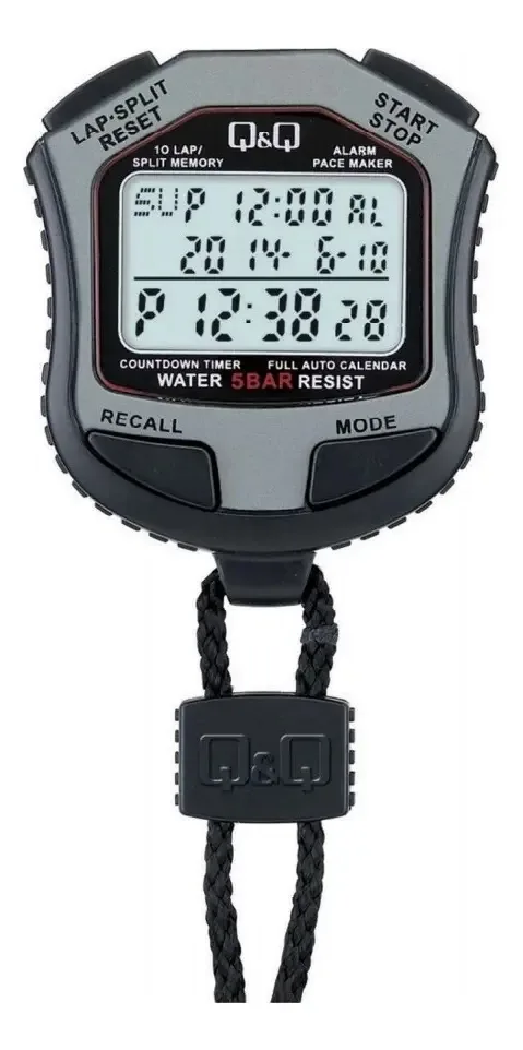 Cronômetro Relógio Q&q Hs45 Digital Profissional Lap Prata