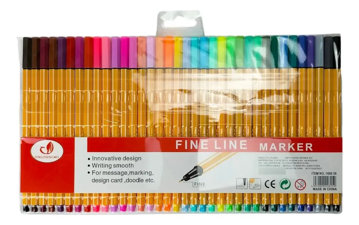 36 marcadores de linha fina | Marcadores escolares | Marcadores e cores
