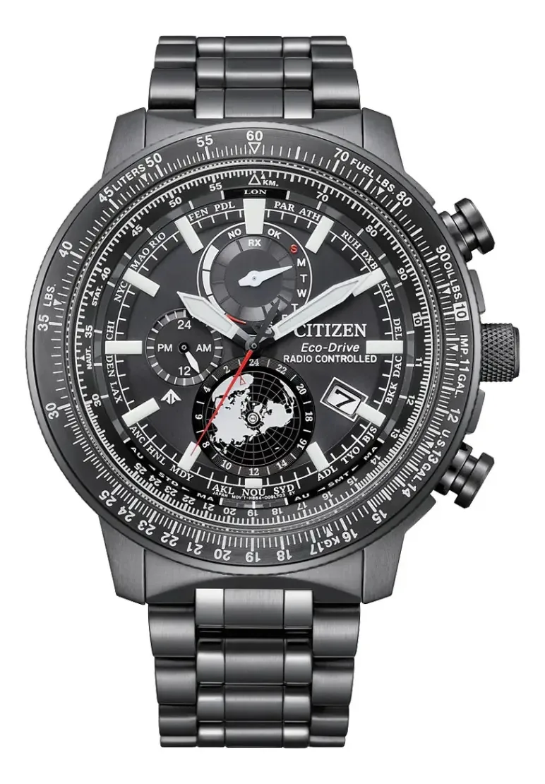 Relógio de aço inoxidável analógico masculino Citizen By300556g Rádio Controlled aviação